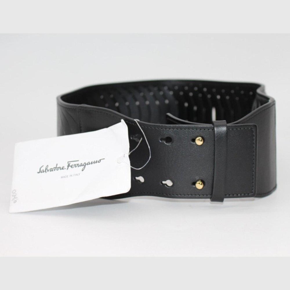 $595 Salvatore Ferragamo BLACK CALF Leather Belt Size 65,70,75,80,85